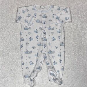 Kissy kissy Pima cotton blue white circus print sleeper pajama 3/6m